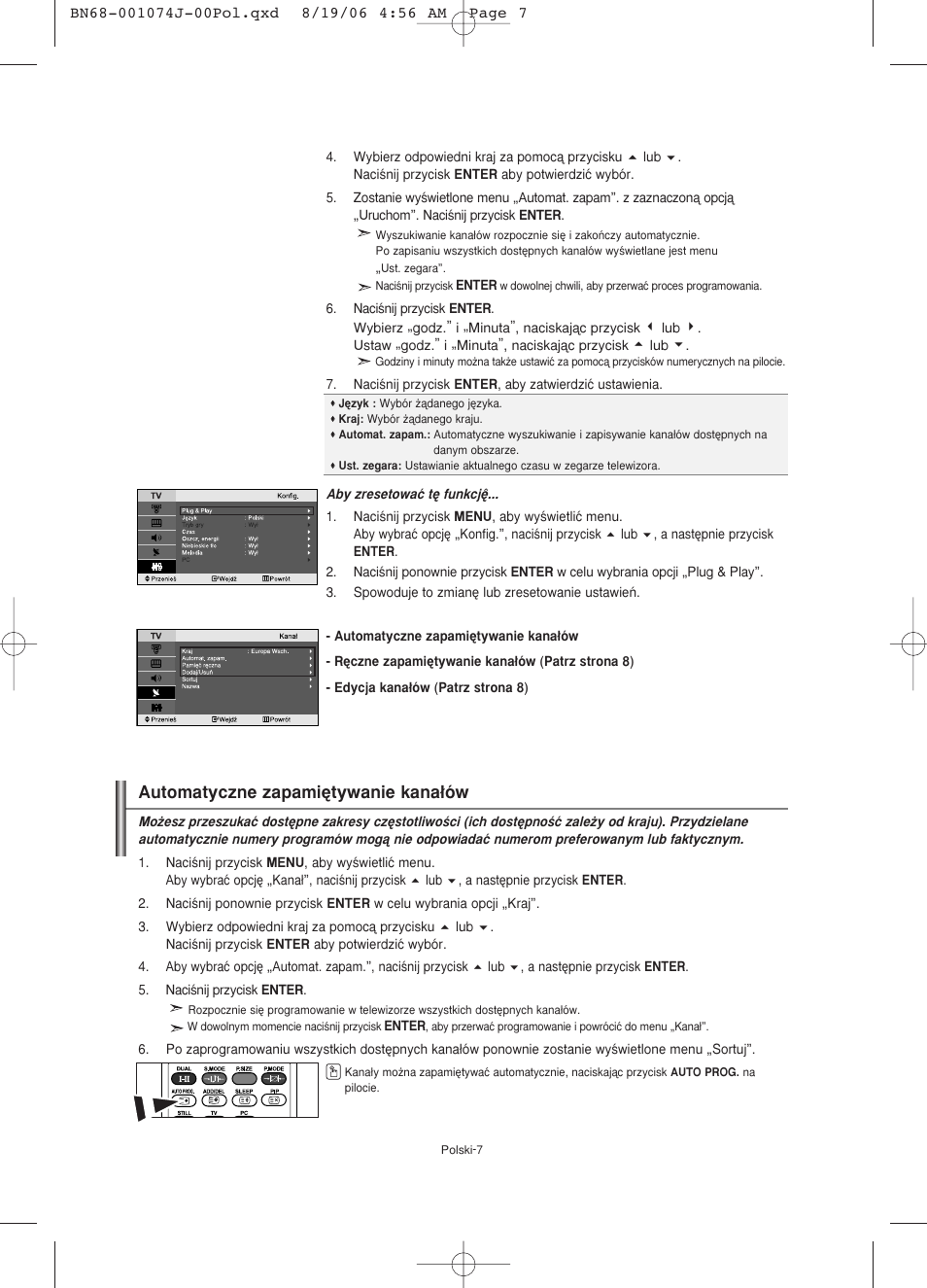 Automatyczne zapami´tywanie kana∏ów | Samsung LE23R71W User Manual | Page 51 / 171