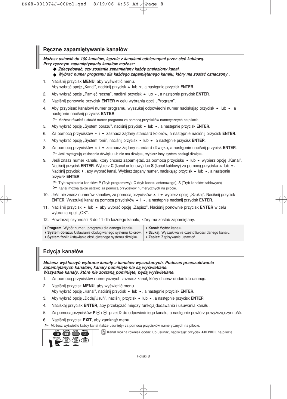 R´czne zapami´tywanie kana∏ów, Edycja kana∏ów | Samsung LE23R71W User Manual | Page 52 / 171