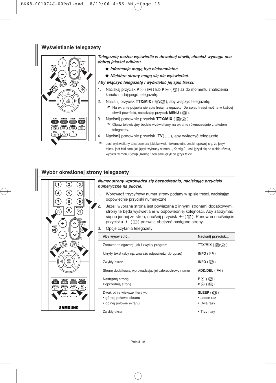 Wyêwietlanie telegazety, Wybór okreêlonej strony telegazety | Samsung LE23R71W User Manual | Page 62 / 171
