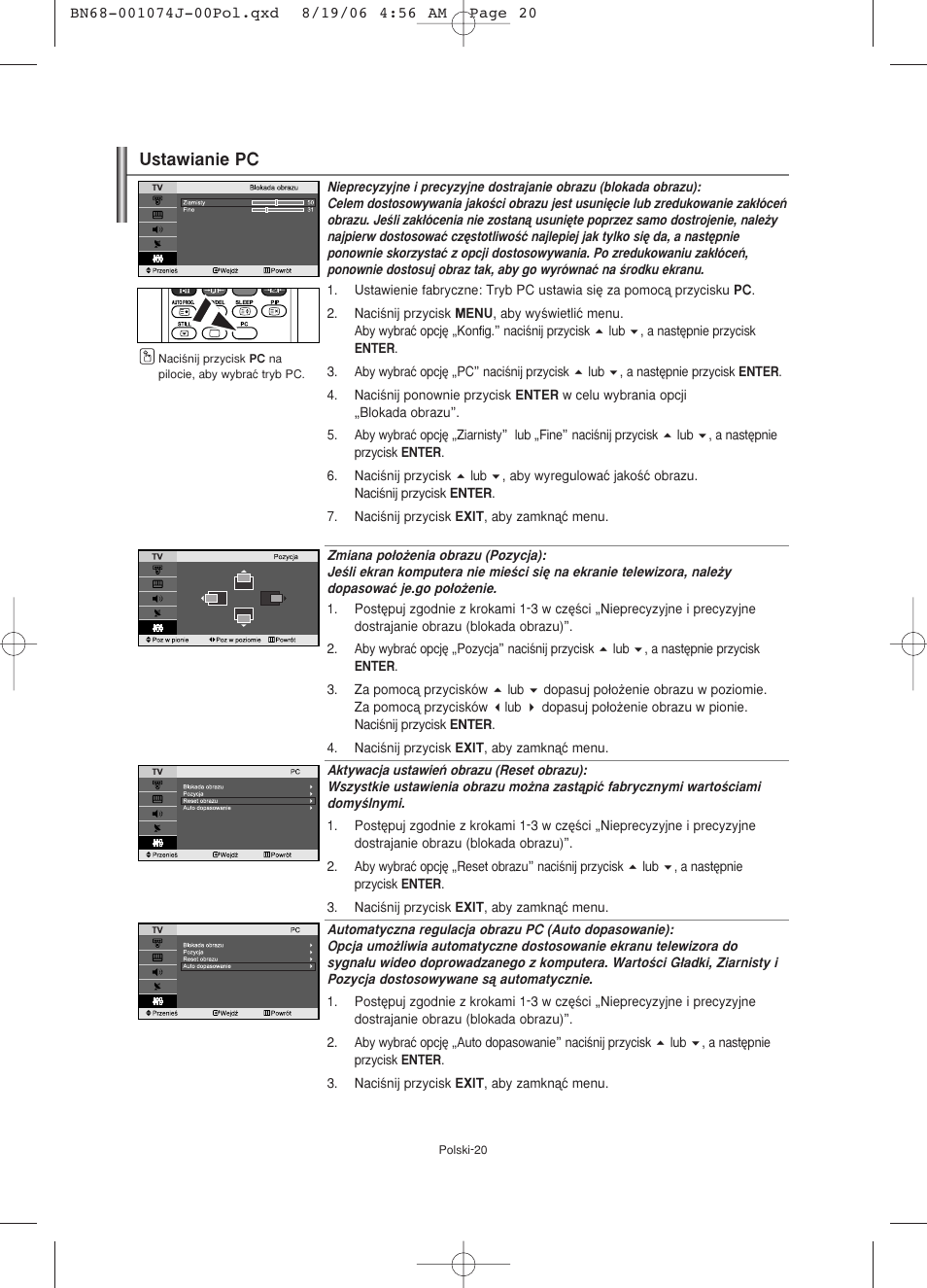 Ustawianie pc | Samsung LE23R71W User Manual | Page 64 / 171