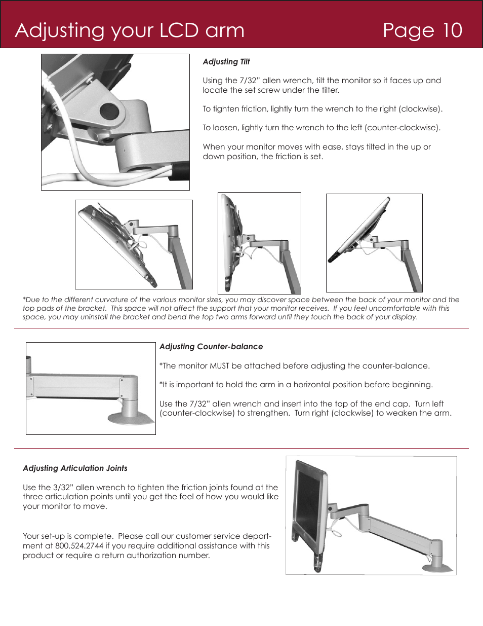Adjusting your lcd arm page 10 | Innovative Office Products 7000 User Manual | Page 11 / 12