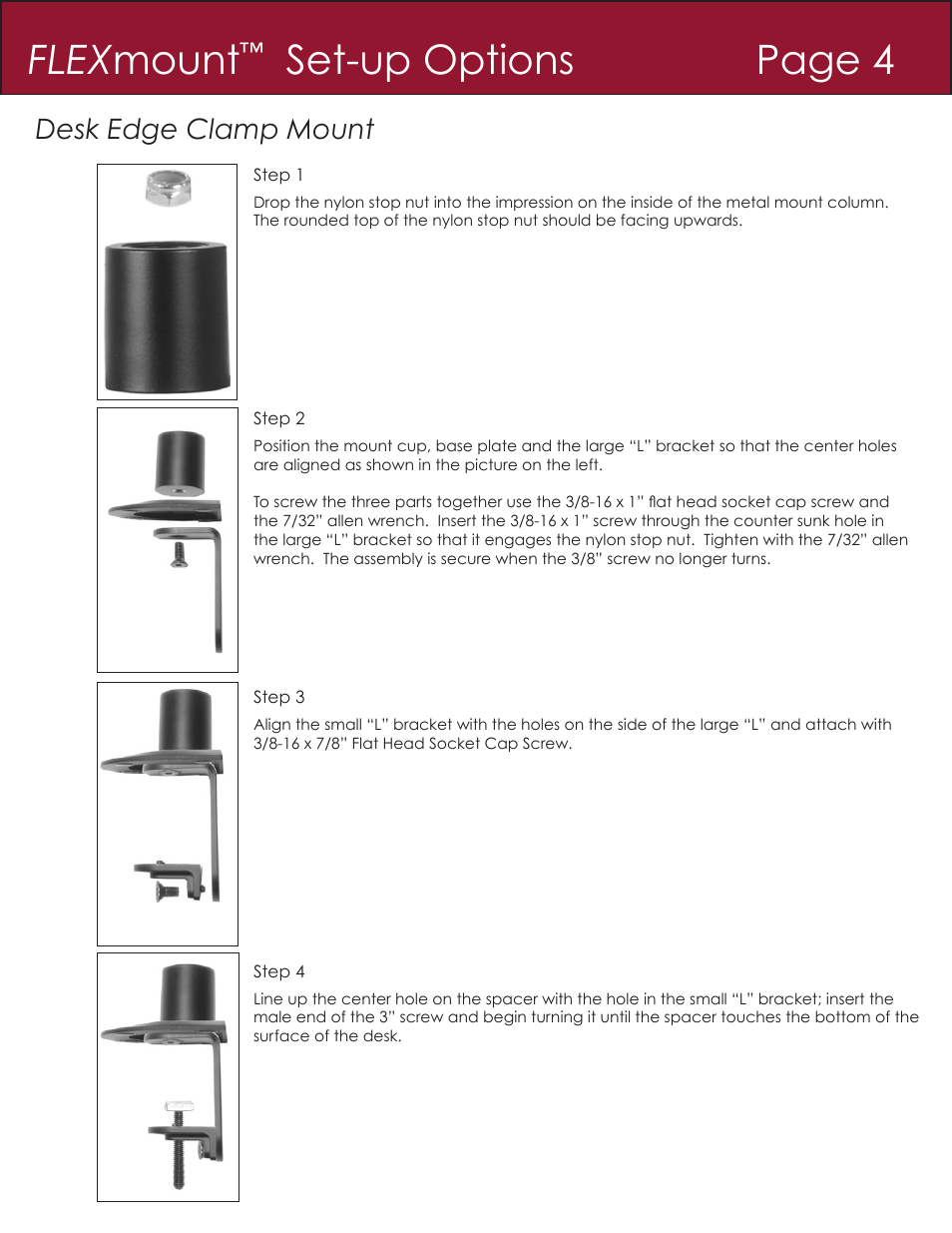 Flex mount, Set-up options page 4, Desk edge clamp mount | Innovative Office Products 7000 User Manual | Page 5 / 12