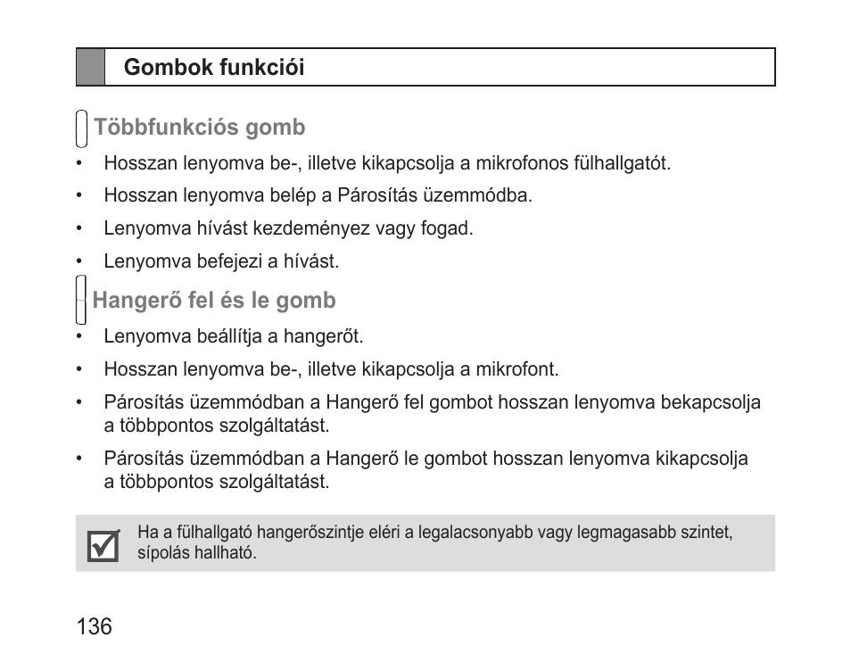 Gombok funkciói | Samsung BHM3100 User Manual | Page 138 / 161