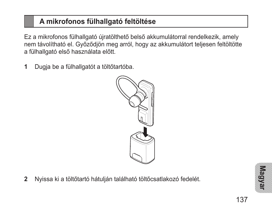 A mikrofonos fülhallgató feltöltése | Samsung BHM3100 User Manual | Page 139 / 161