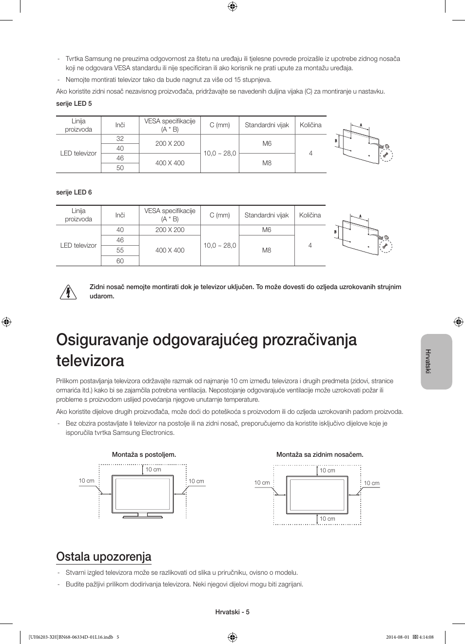 Ostala upozorenja | Samsung UE46H5303AW User Manual | Page 105 / 322