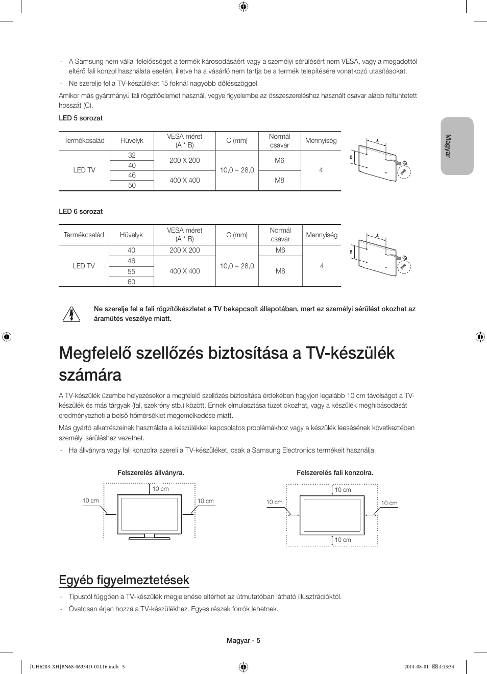 Egyéb figyelmeztetések | Samsung UE46H5303AW User Manual | Page 25 / 322