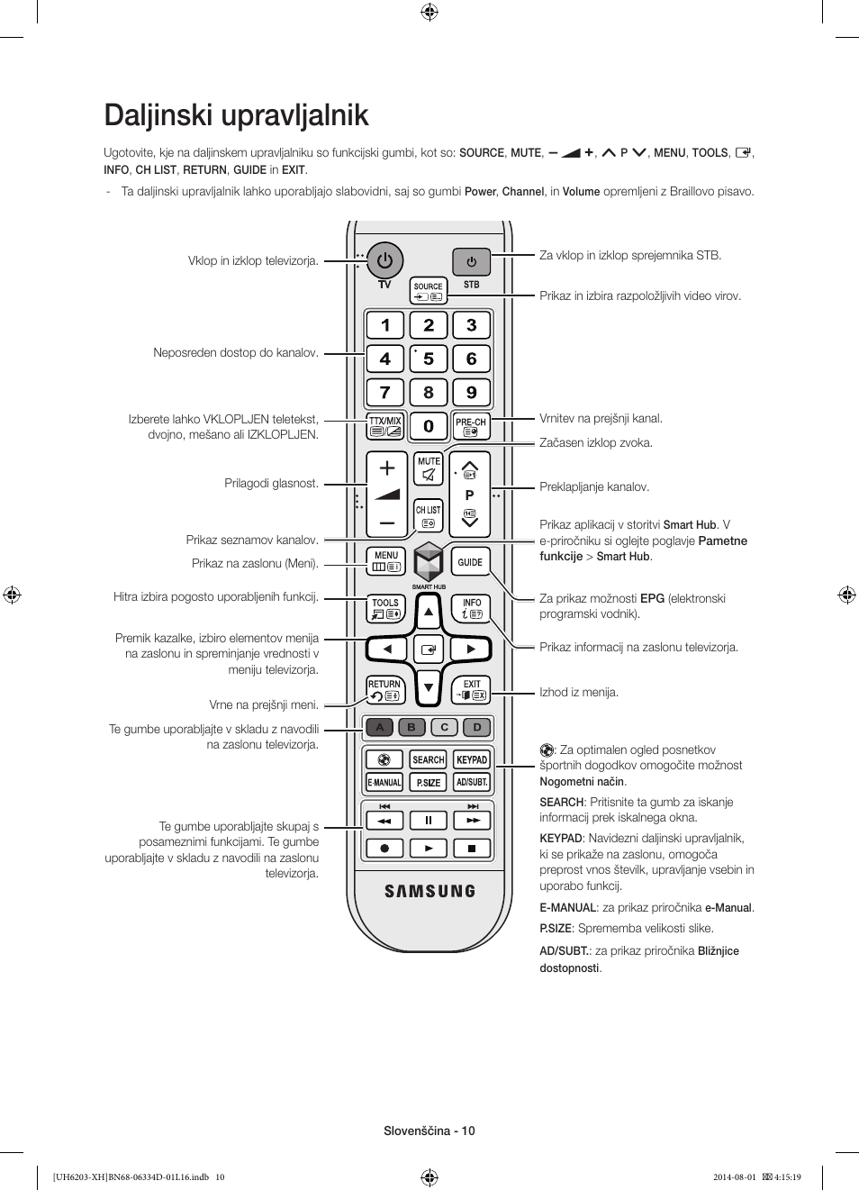Daljinski upravljalnik | Samsung UE46H5303AW User Manual | Page 250 / 322