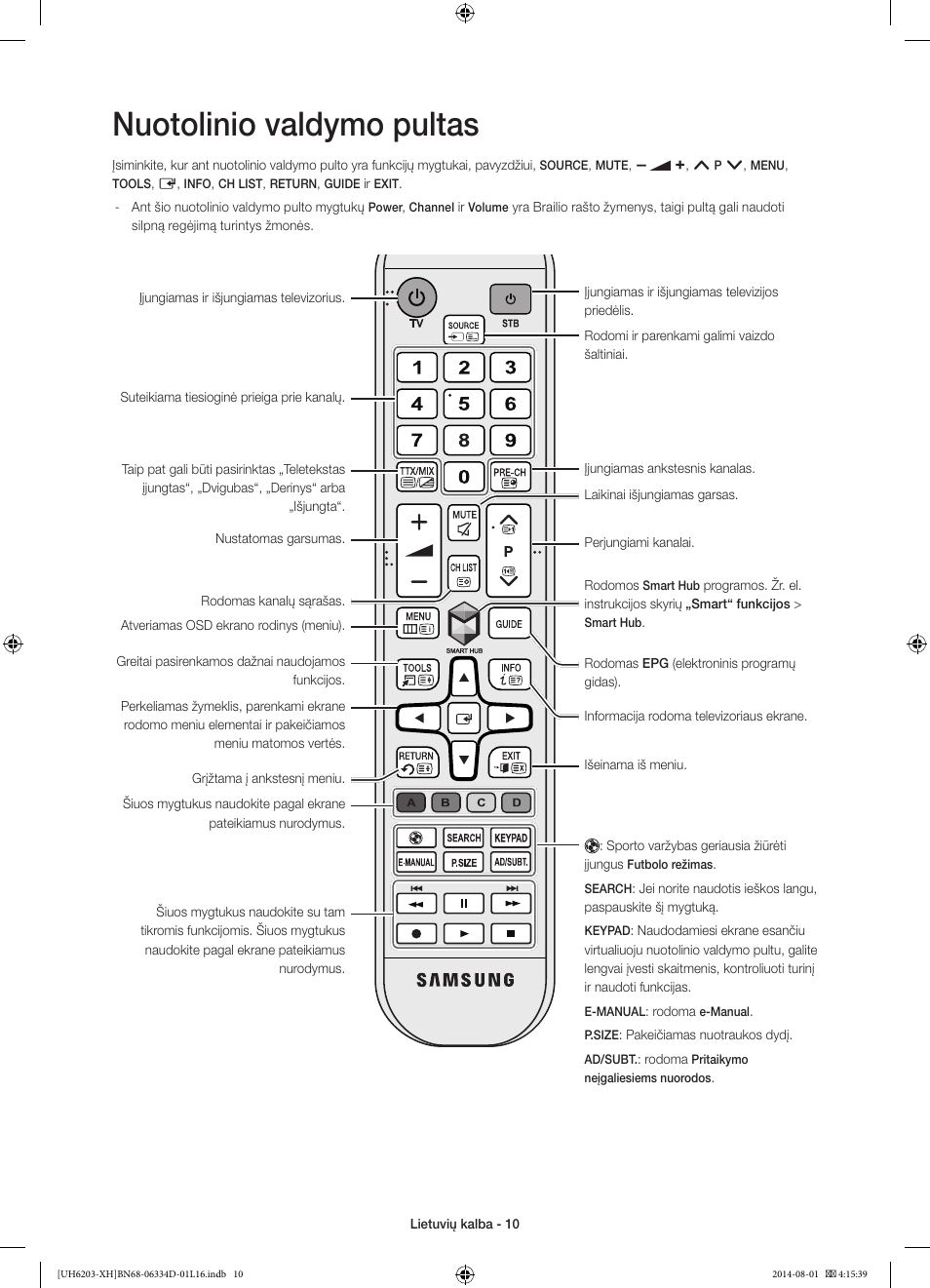 Nuotolinio valdymo pultas | Samsung UE46H5303AW User Manual | Page 290 / 322
