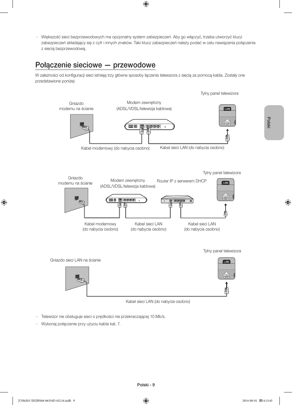 Połączenie sieciowe — przewodowe | Samsung UE46H5303AW User Manual | Page 49 / 322
