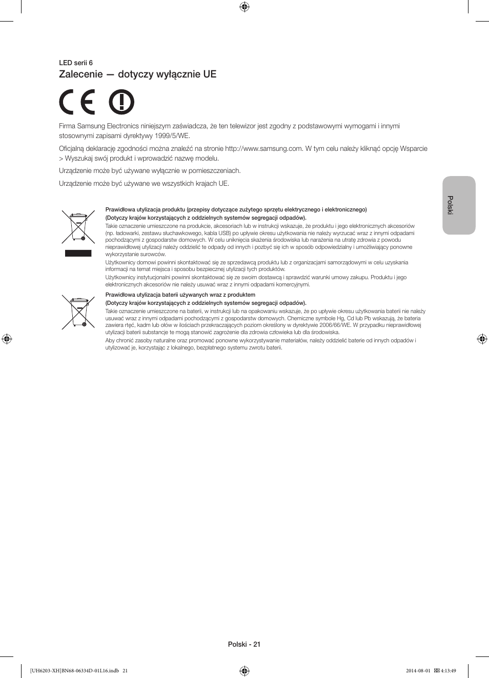 Zalecenie — dotyczy wyłącznie ue | Samsung UE46H5303AW User Manual | Page 61 / 322