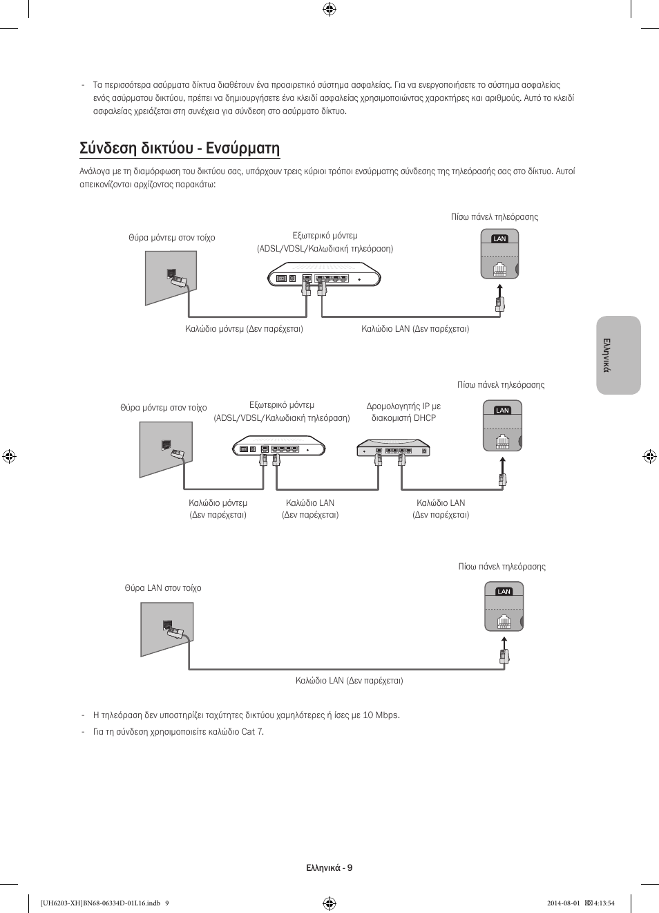 Σύνδεση δικτύου - ενσύρματη | Samsung UE46H5303AW User Manual | Page 69 / 322