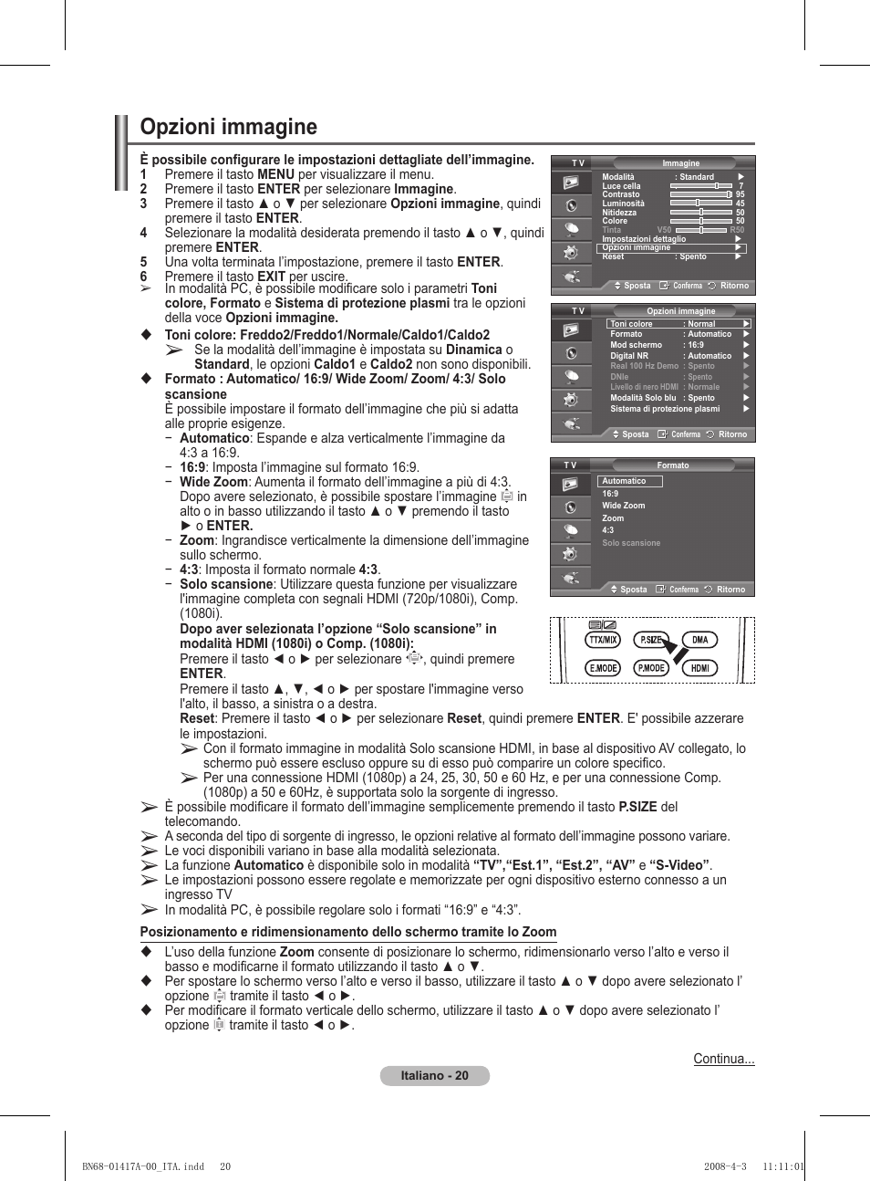 Opzioni immagine | Samsung PS50A451P1 User Manual | Page 181 / 483