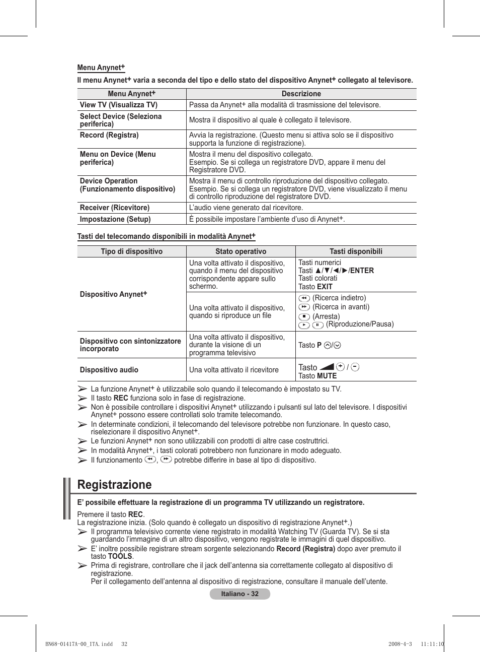 Registrazione | Samsung PS50A451P1 User Manual | Page 193 / 483