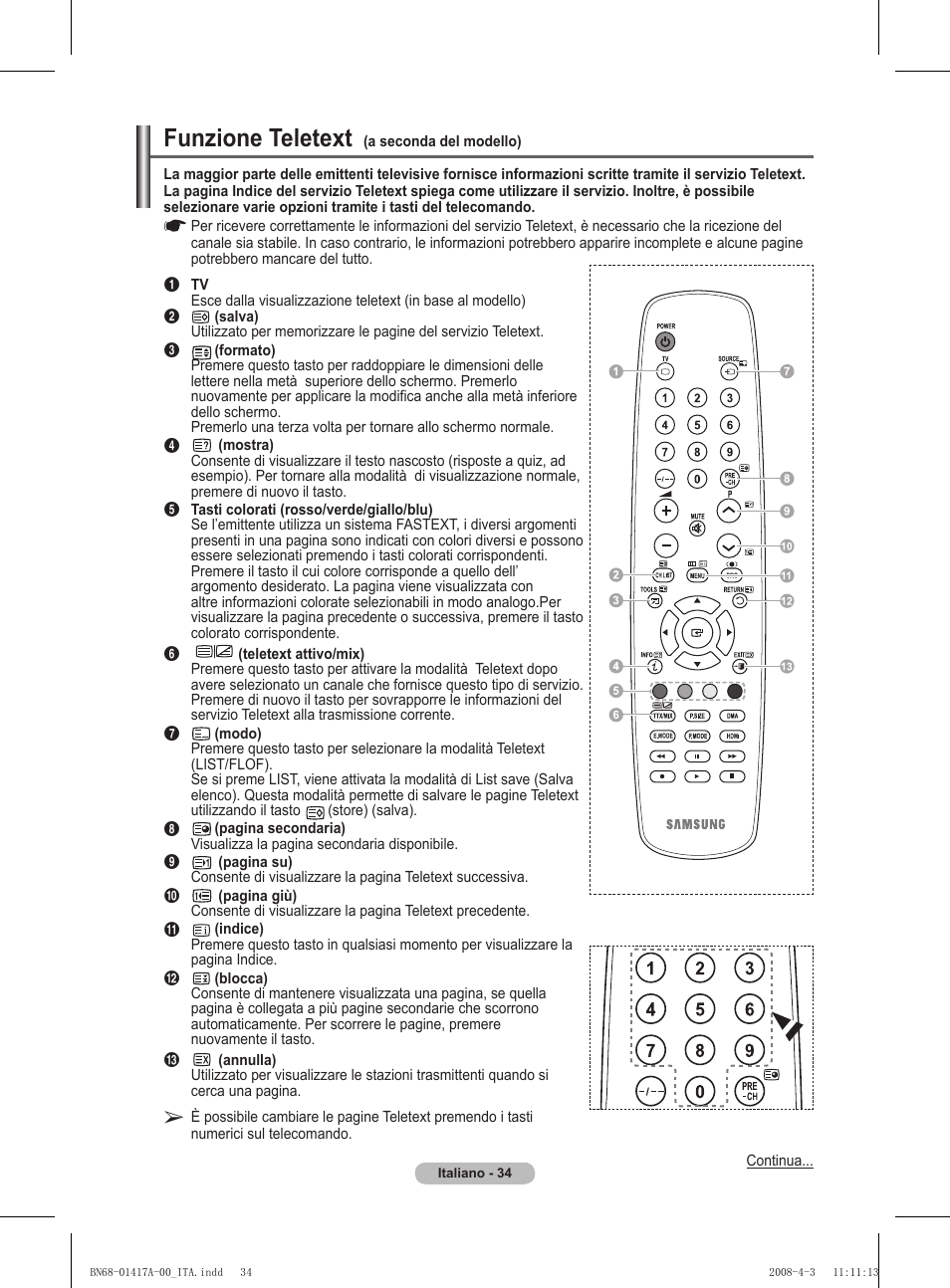 Funzione teletext | Samsung PS50A451P1 User Manual | Page 195 / 483
