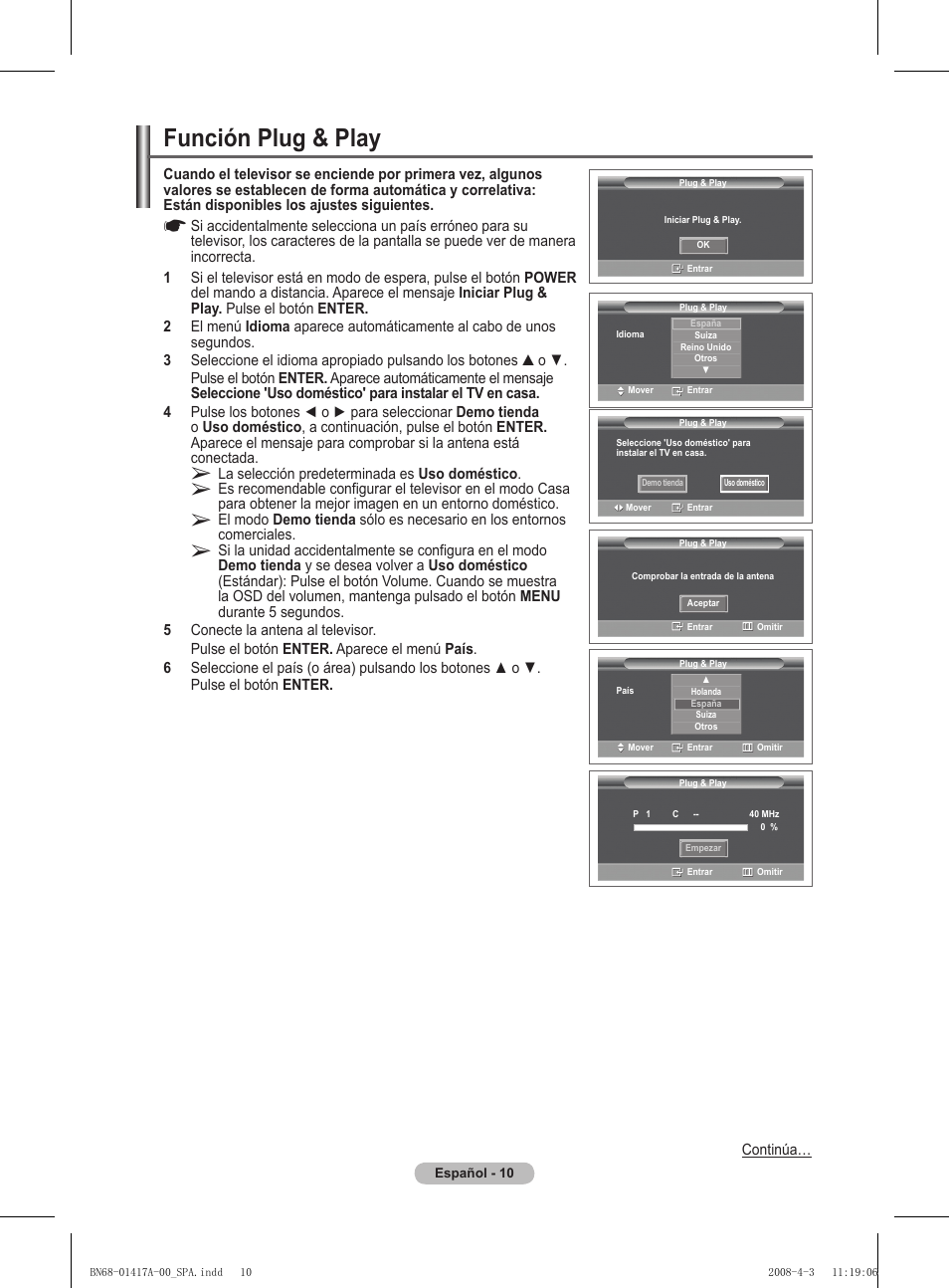 Función plug & play | Samsung PS50A451P1 User Manual | Page 212 / 483