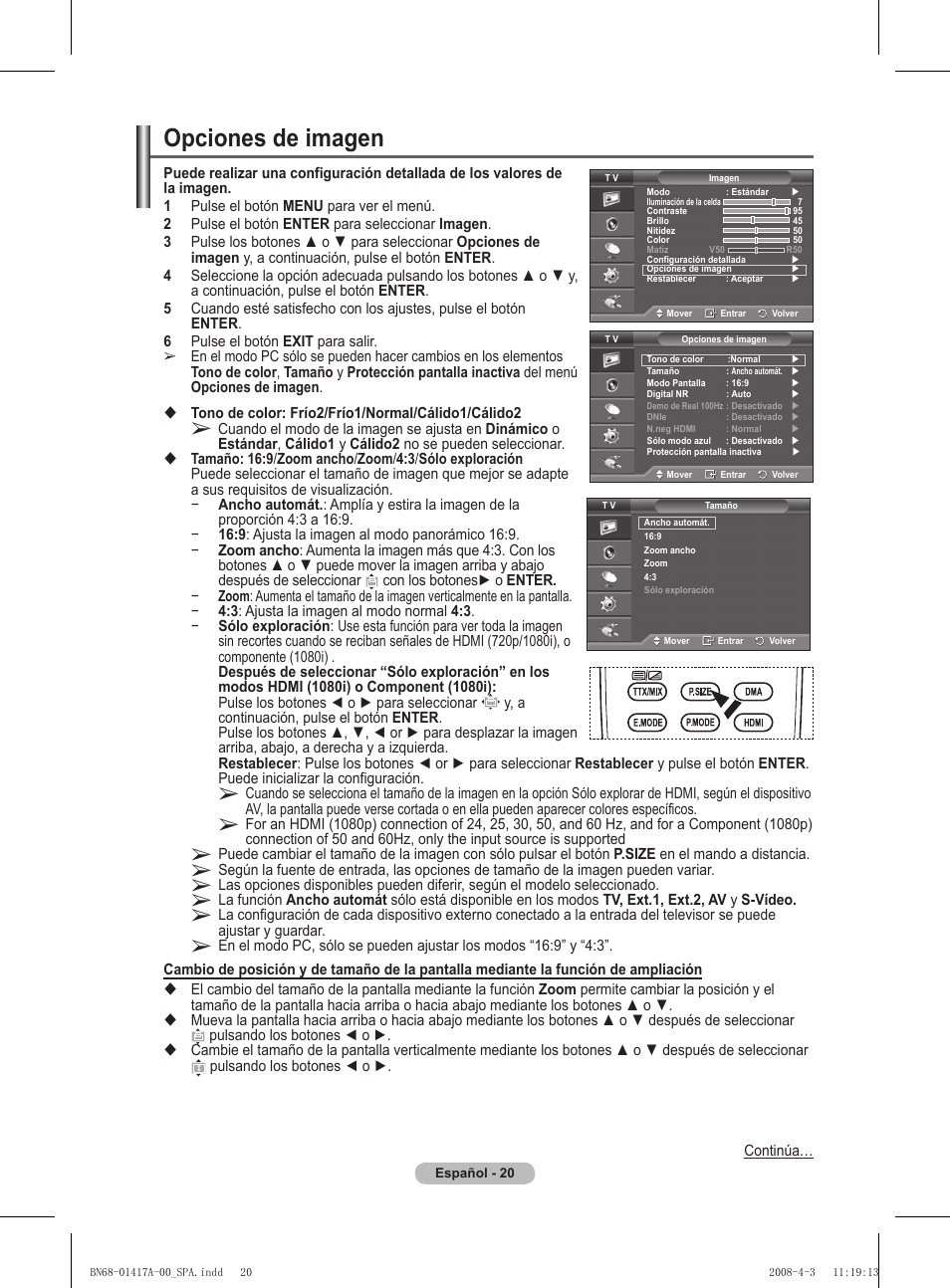 Opciones de imagen | Samsung PS50A451P1 User Manual | Page 222 / 483