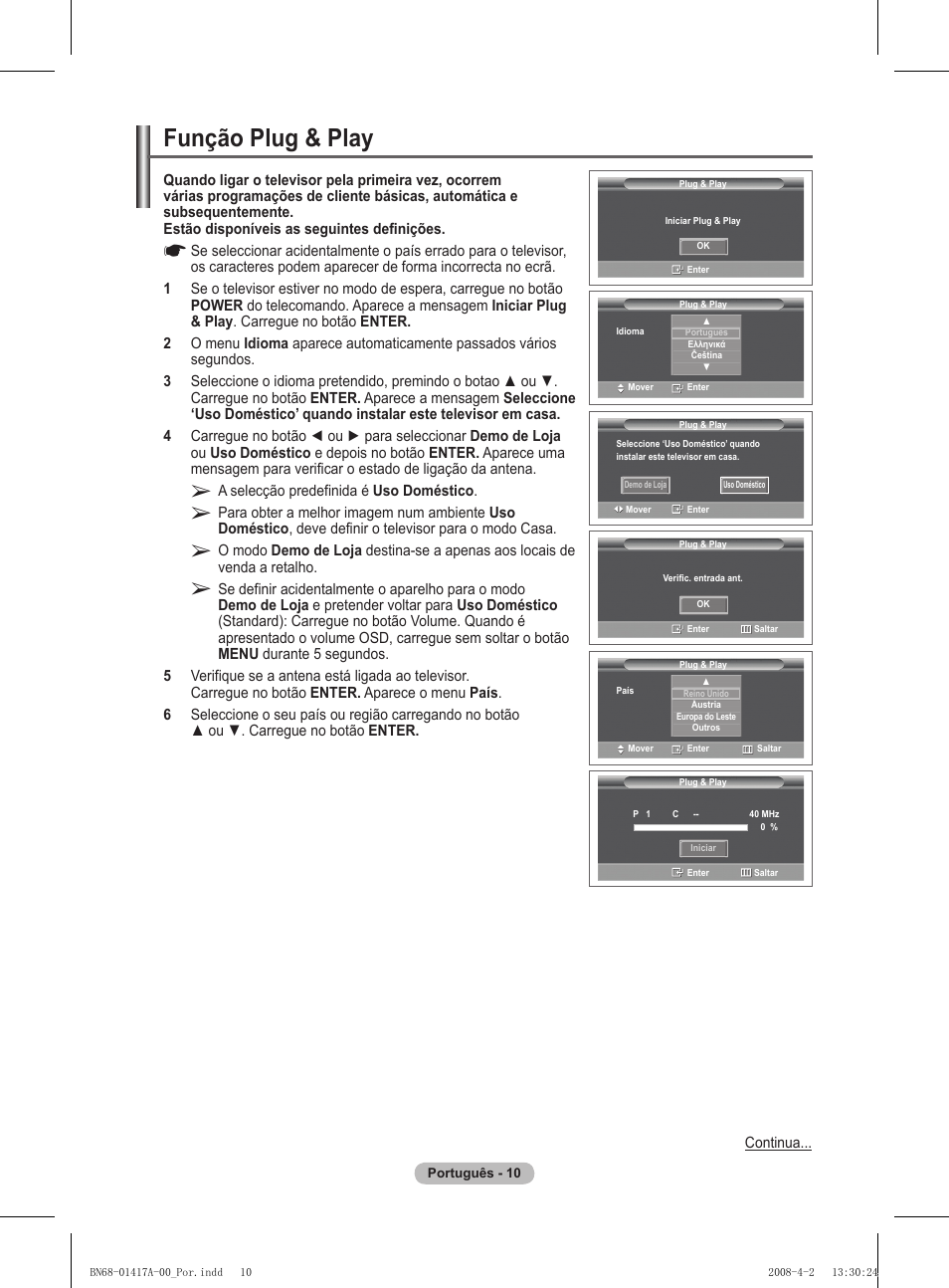Função plug & play | Samsung PS50A451P1 User Manual | Page 252 / 483