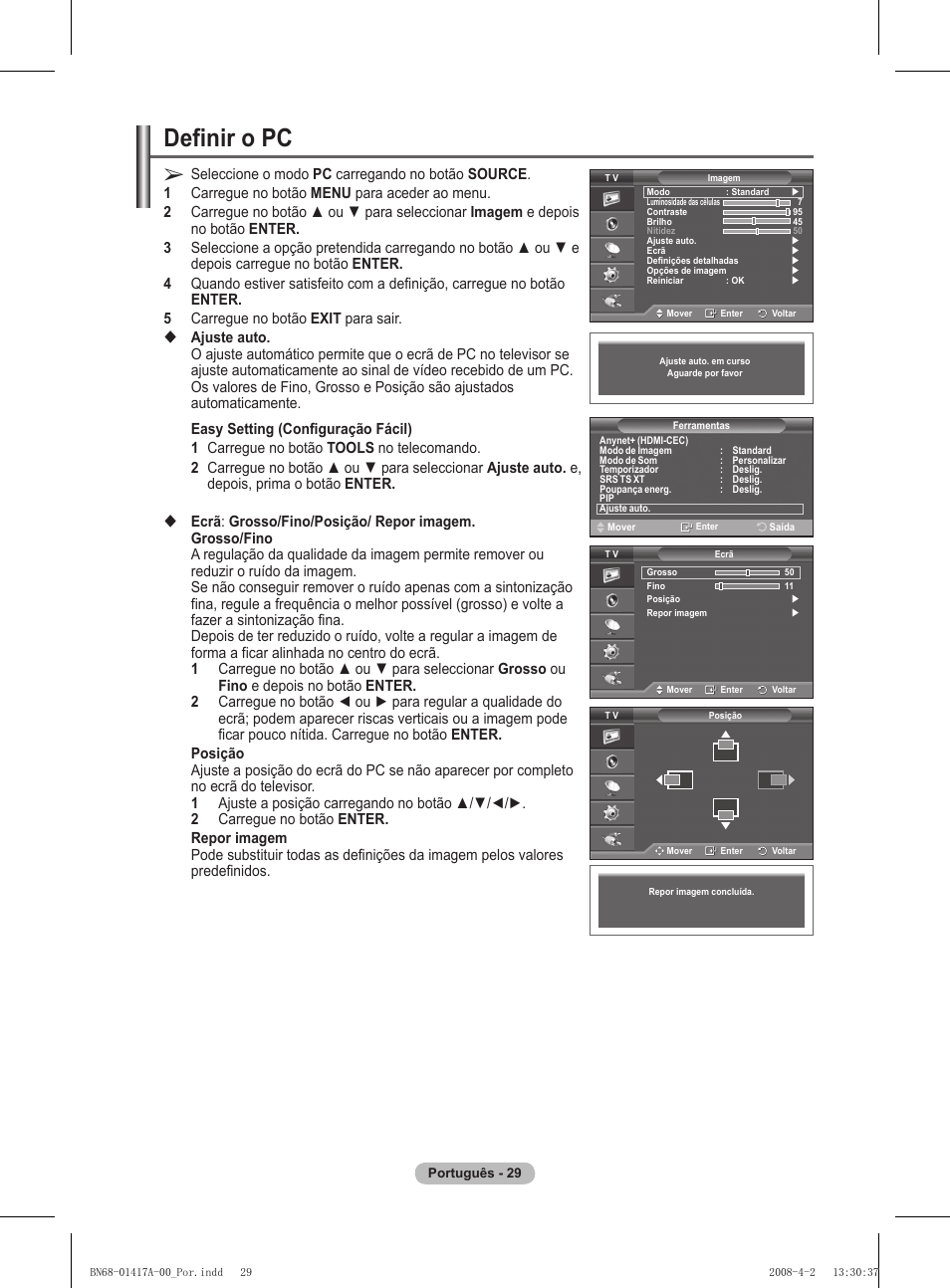 Definir o pc | Samsung PS50A451P1 User Manual | Page 271 / 483