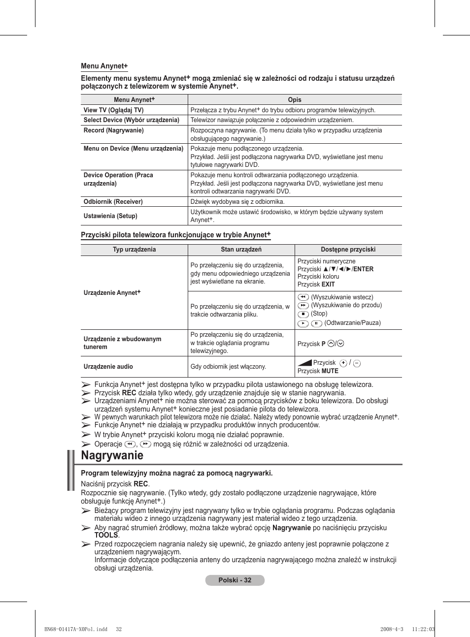 Nagrywanie | Samsung PS50A451P1 User Manual | Page 354 / 483