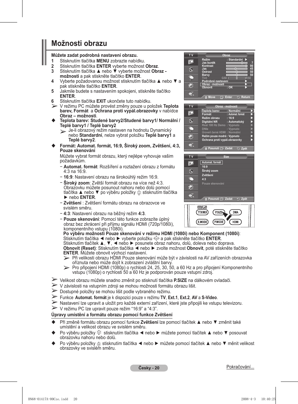 Možnosti obrazu | Samsung PS50A451P1 User Manual | Page 382 / 483