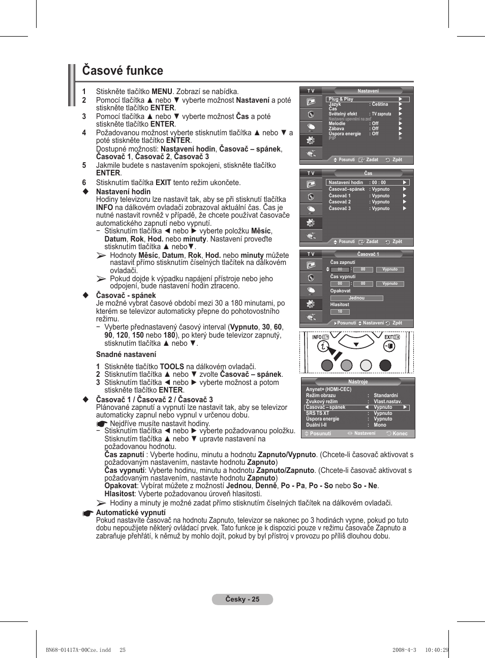 Časové funkce | Samsung PS50A451P1 User Manual | Page 387 / 483