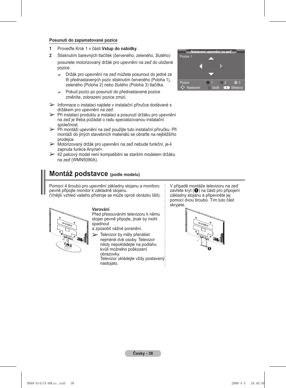 Montáž podstavce | Samsung PS50A451P1 User Manual | Page 400 / 483