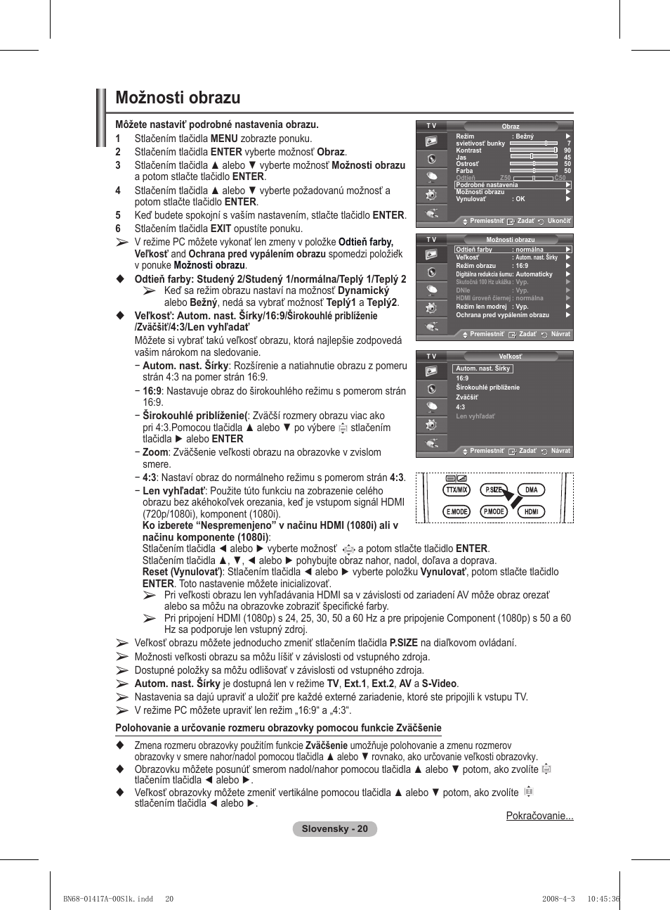Možnosti obrazu | Samsung PS50A451P1 User Manual | Page 422 / 483