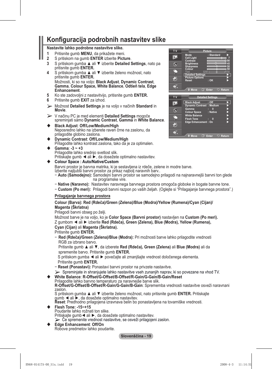 Konfiguracija podrobnih nastavitev slike | Samsung PS50A451P1 User Manual | Page 461 / 483