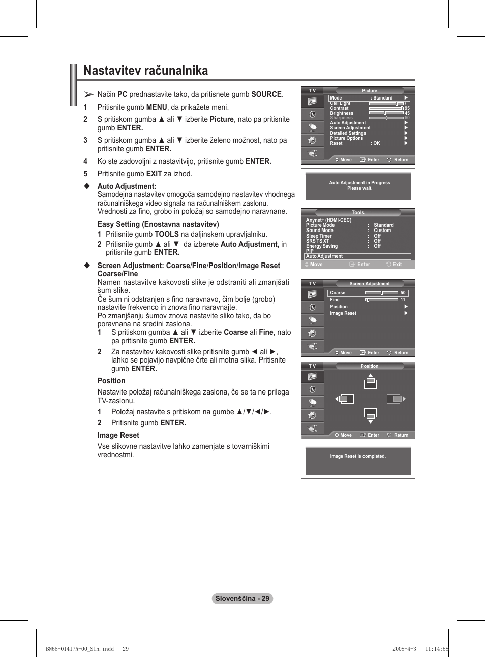 Nastavitev računalnika | Samsung PS50A451P1 User Manual | Page 471 / 483