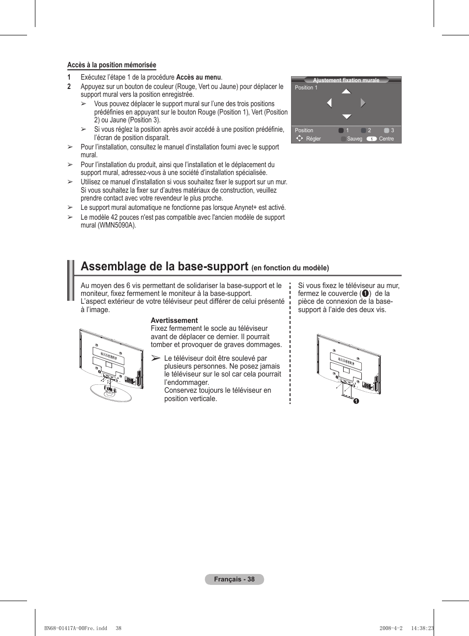 Assemblage de la base-support | Samsung PS50A451P1 User Manual | Page 79 / 483