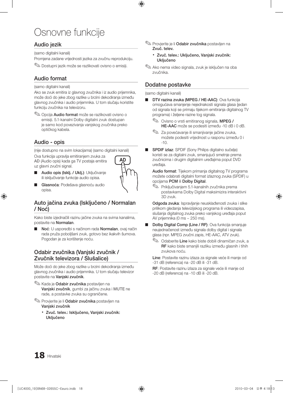 Osnovne funkcije | Samsung UE32C4000PW User Manual | Page 228 / 421