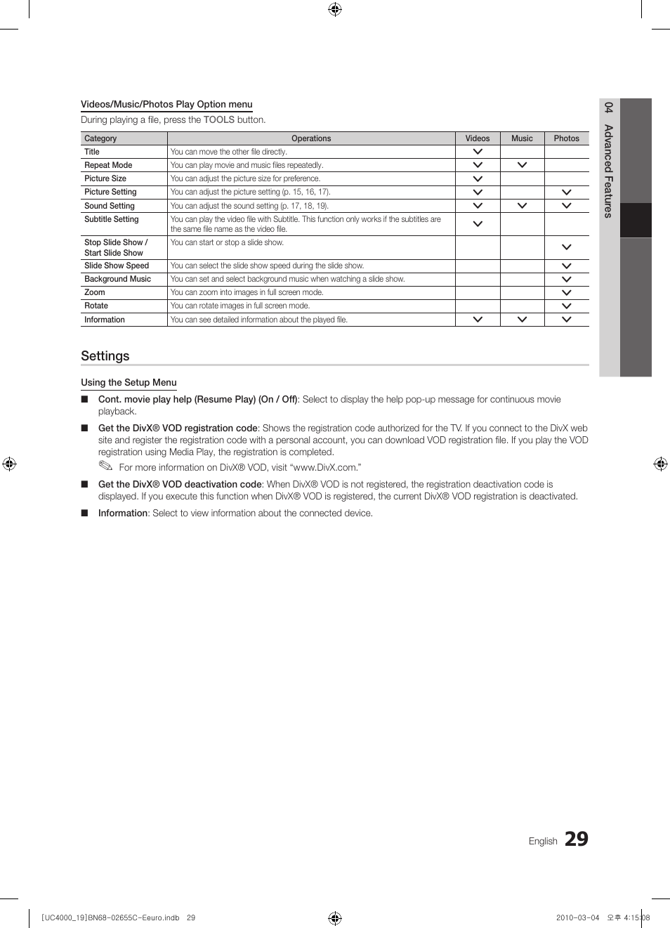 Settings | Samsung UE32C4000PW User Manual | Page 29 / 421