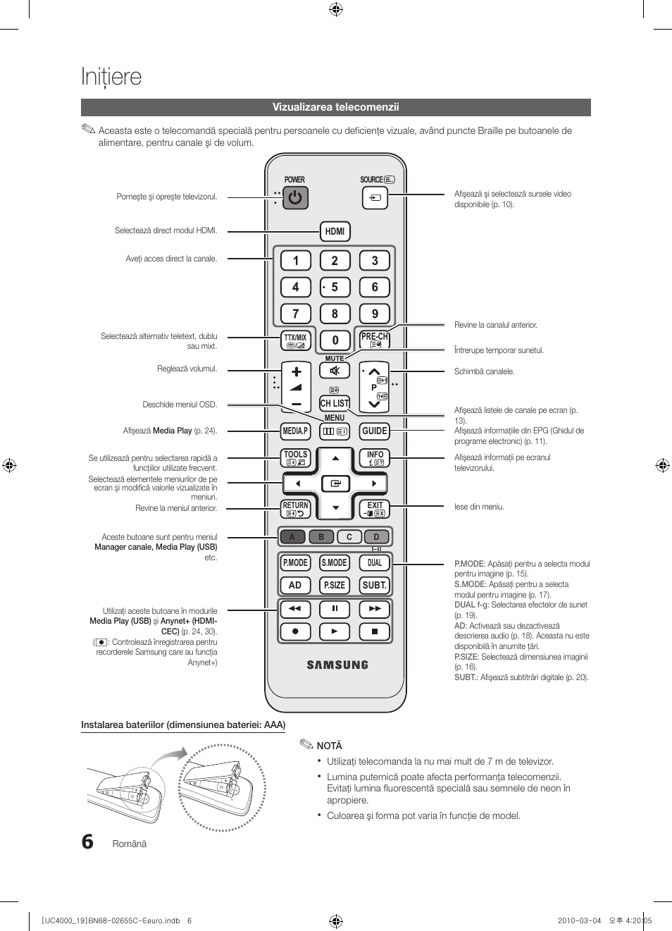 Iniţiere | Samsung UE32C4000PW User Manual | Page 342 / 421