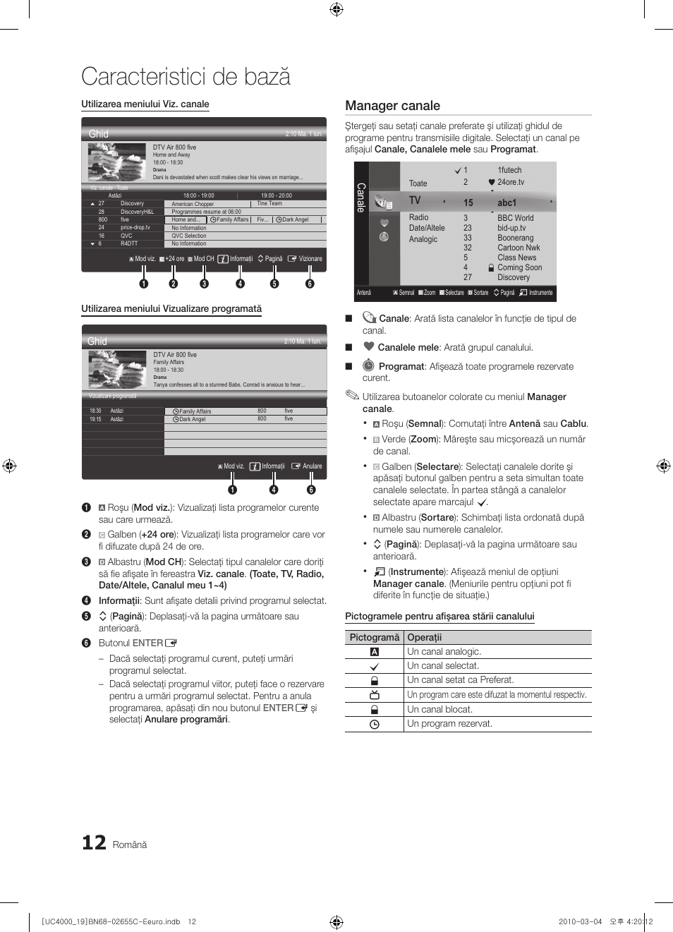 Caracteristici de bază, Manager canale | Samsung UE32C4000PW User Manual | Page 348 / 421