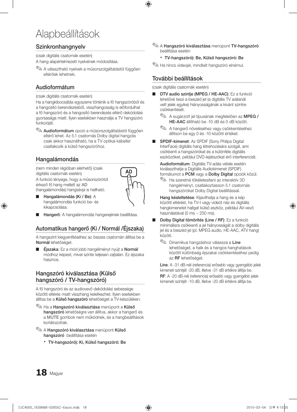 Alapbeállítások | Samsung UE32C4000PW User Manual | Page 60 / 421
