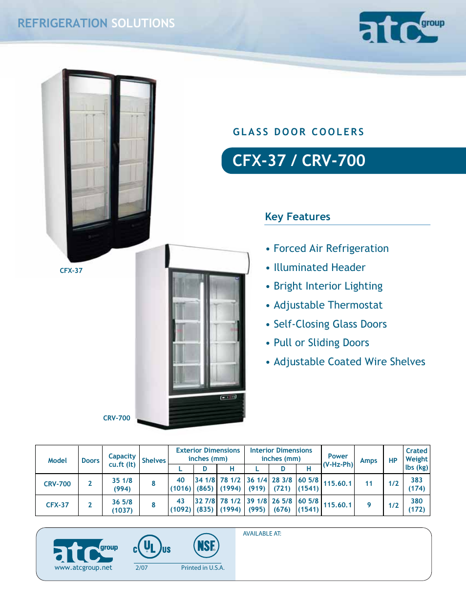 ATC Group Glass Door Cooler CRV 700 User Manual | 2 pages
