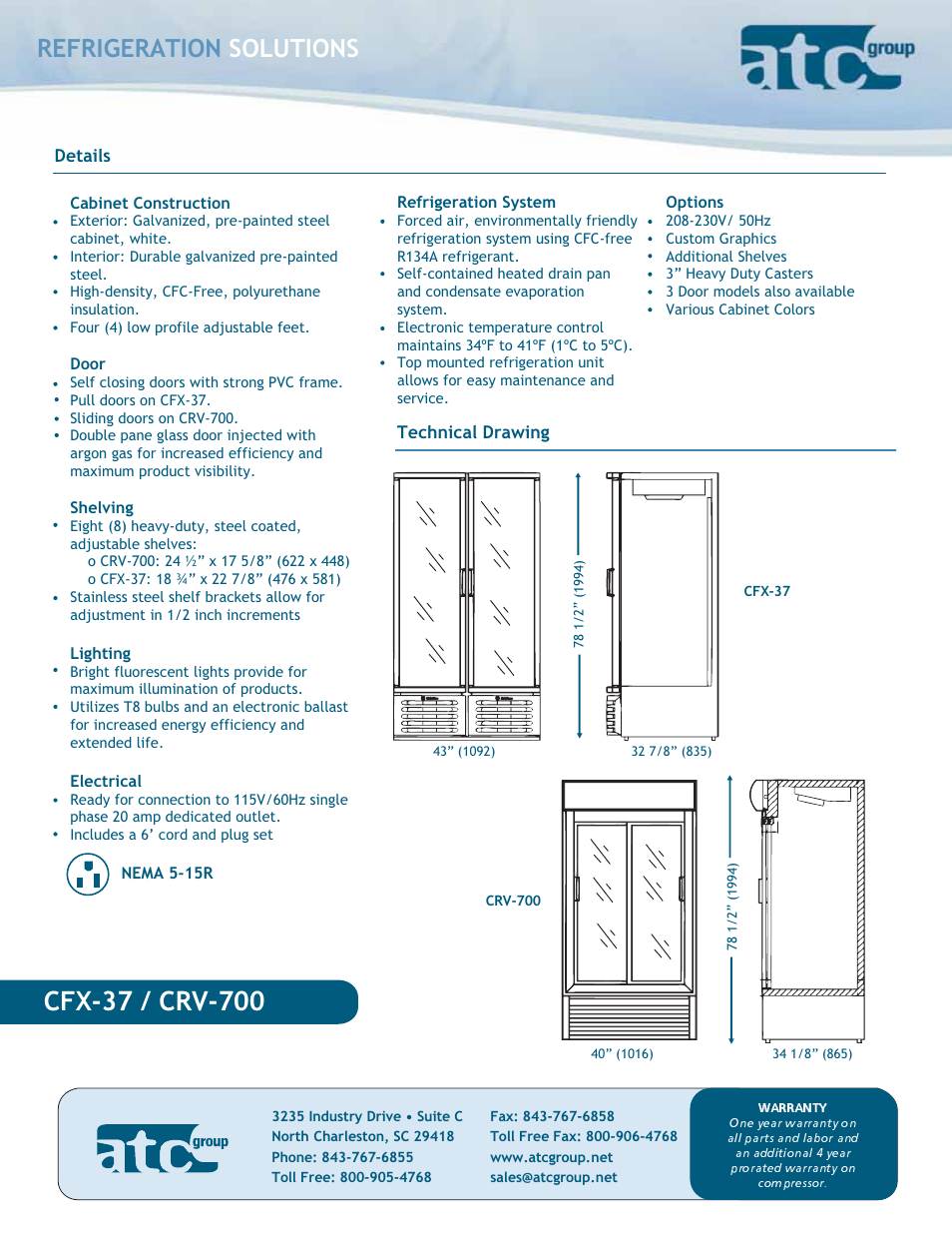 Refrigeration solutions | ATC Group Glass Door Cooler CRV 700 User Manual | Page 2 / 2
