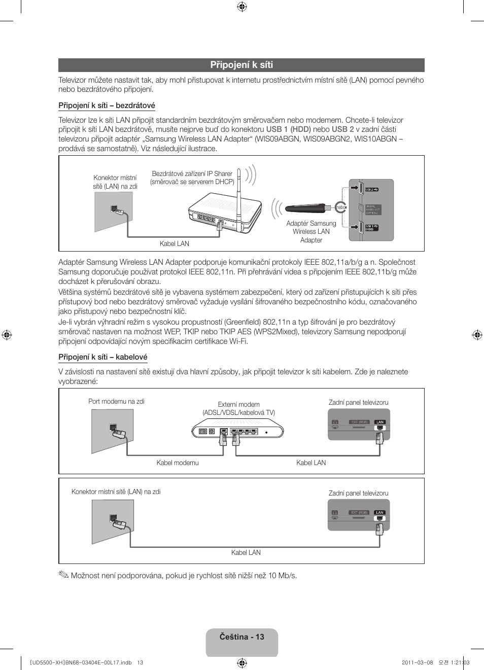 Připojení k síti | Samsung UE32D5500RW User Manual | Page 133 / 340