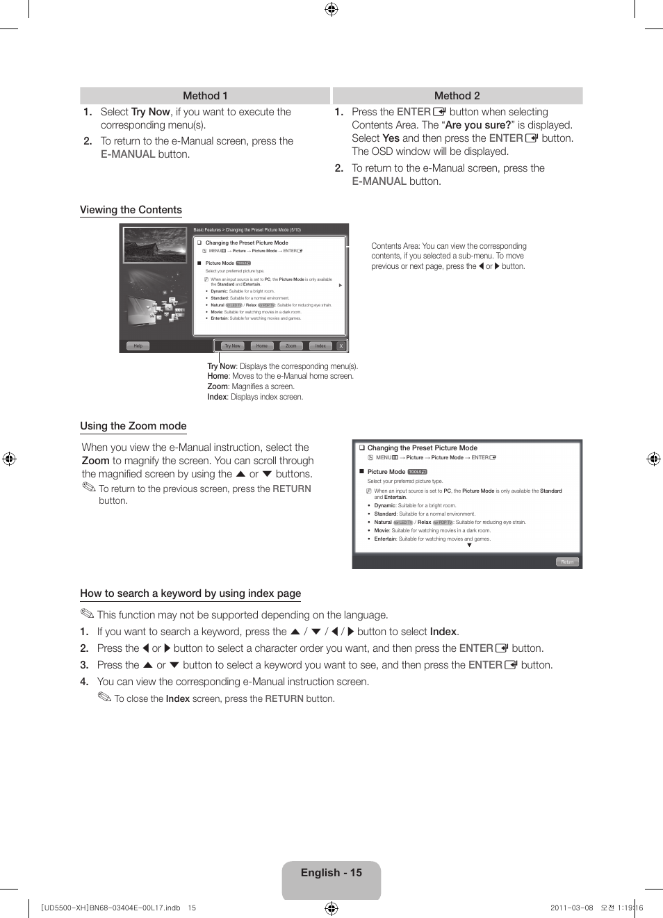 How to search a keyword by using index page | Samsung UE32D5500RW User Manual | Page 15 / 340