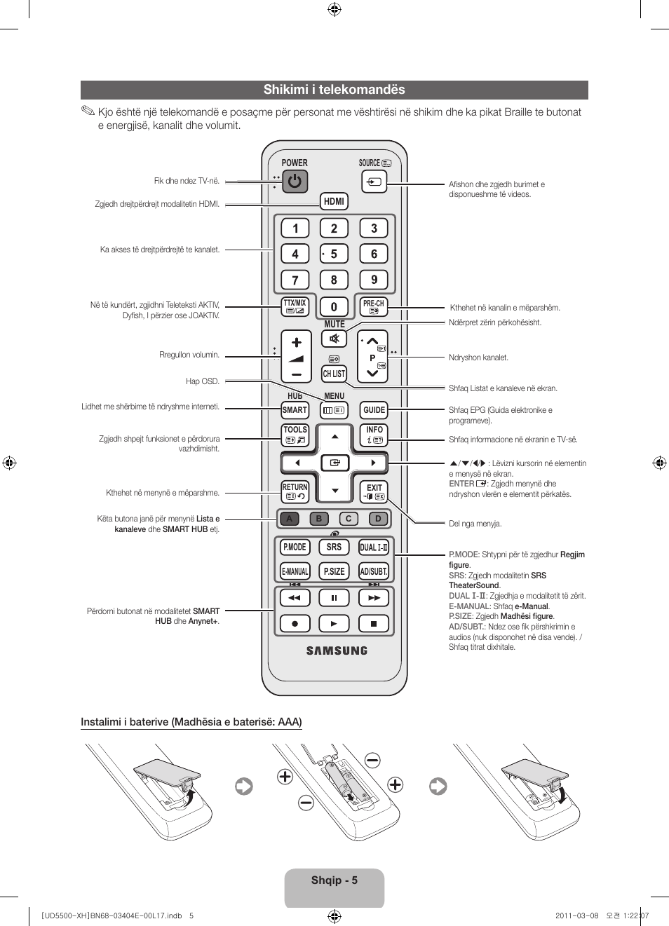 Shikimi i telekomandës | Samsung UE32D5500RW User Manual | Page 205 / 340