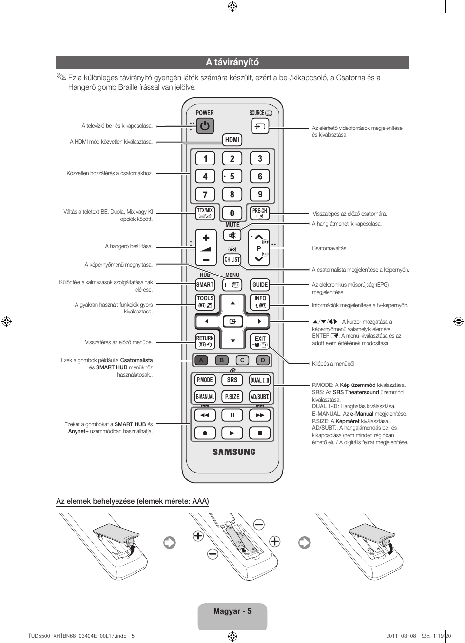 A távirányító | Samsung UE32D5500RW User Manual | Page 25 / 340