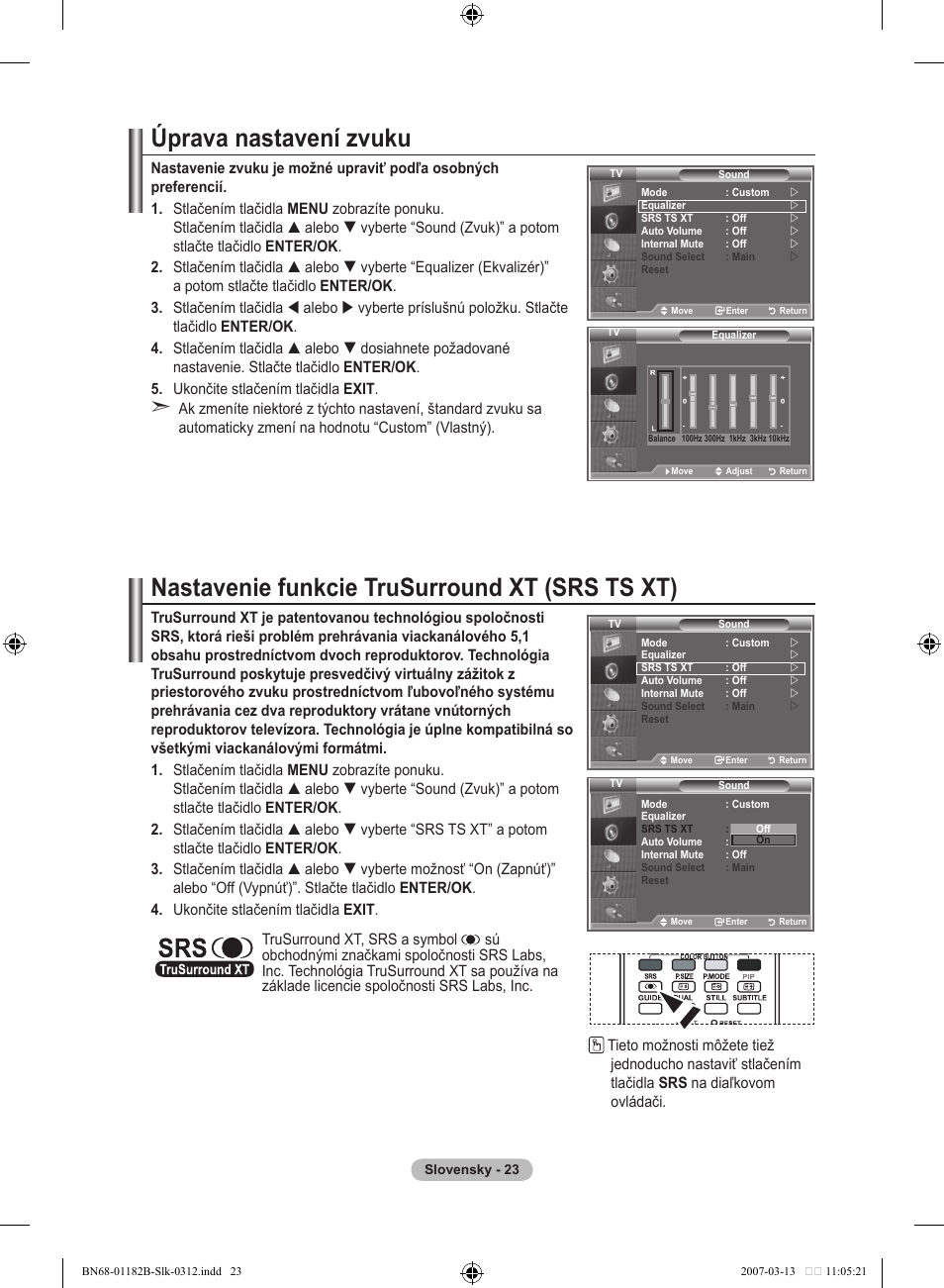 Úprava nastavení zvuku, Nastavenie funkcie trusurround xt (srs ts xt) | Samsung LE37S86BD User Manual | Page 431 / 524