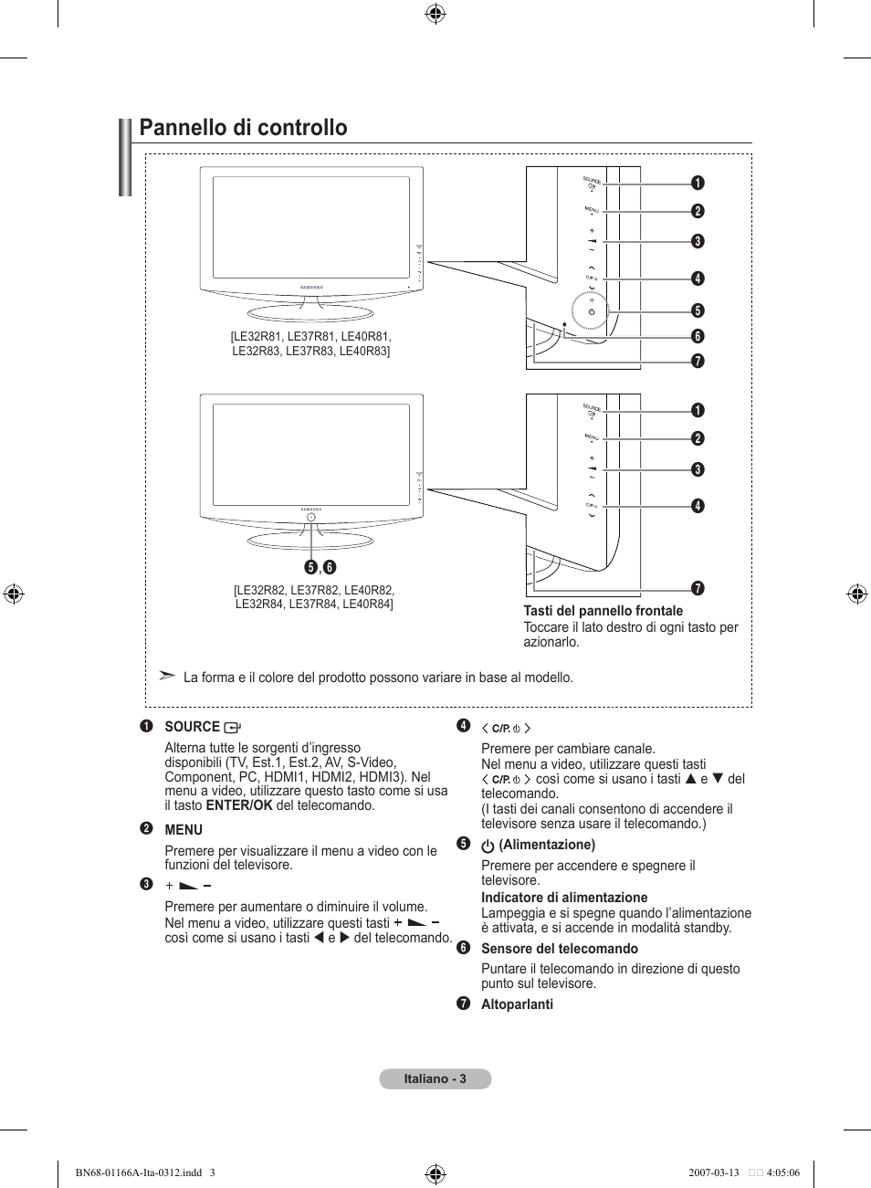 Pannello di controllo | Samsung LE32R83B User Manual | Page 189 / 559