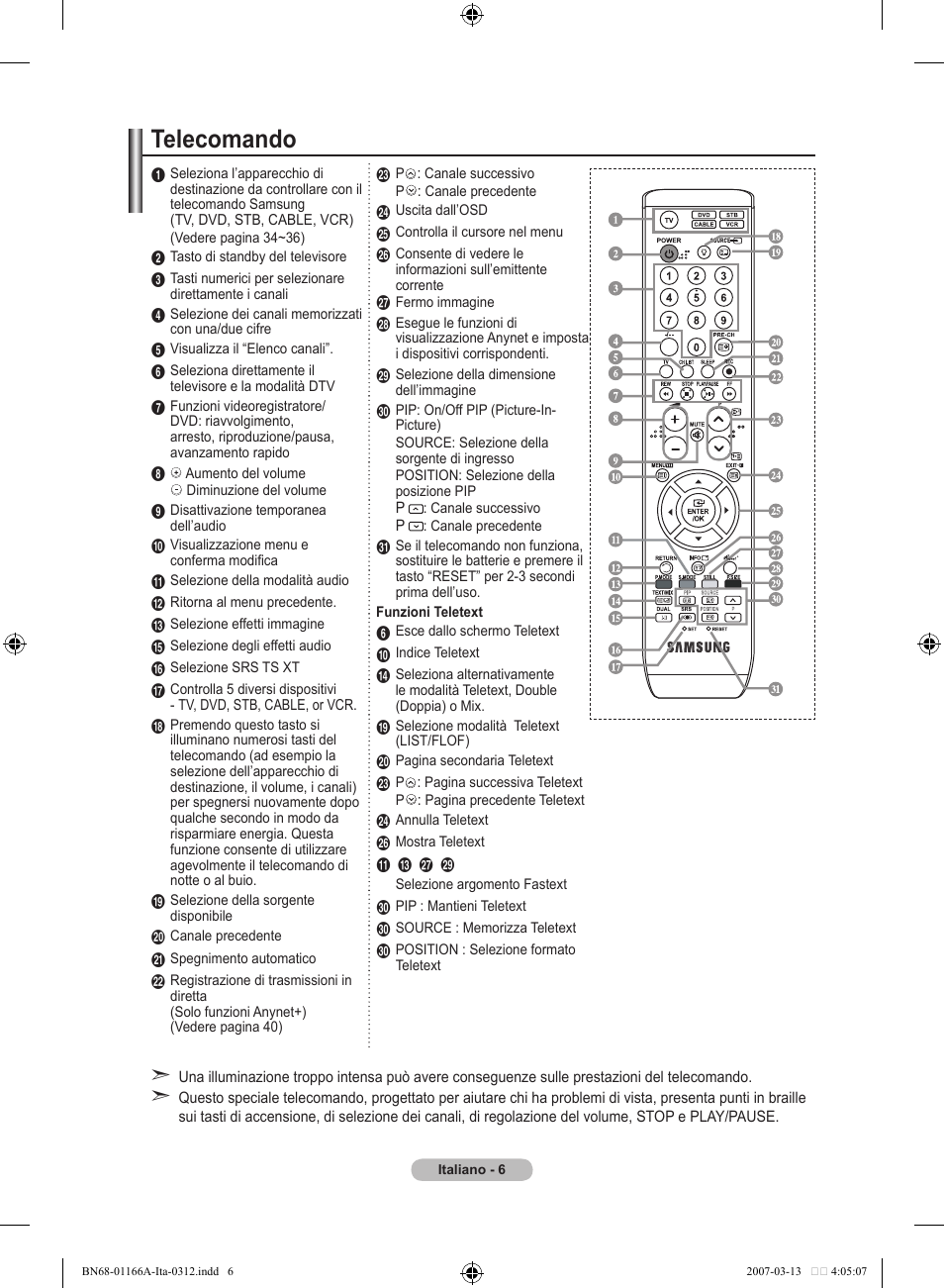 Telecomando | Samsung LE32R83B User Manual | Page 192 / 559