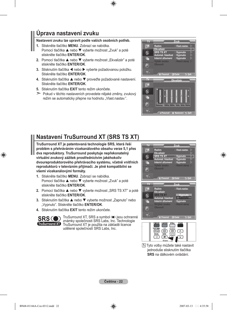 Úprava nastavení zvuku, Nastavení trusurround xt (srs ts xt) | Samsung LE32R83B User Manual | Page 440 / 559