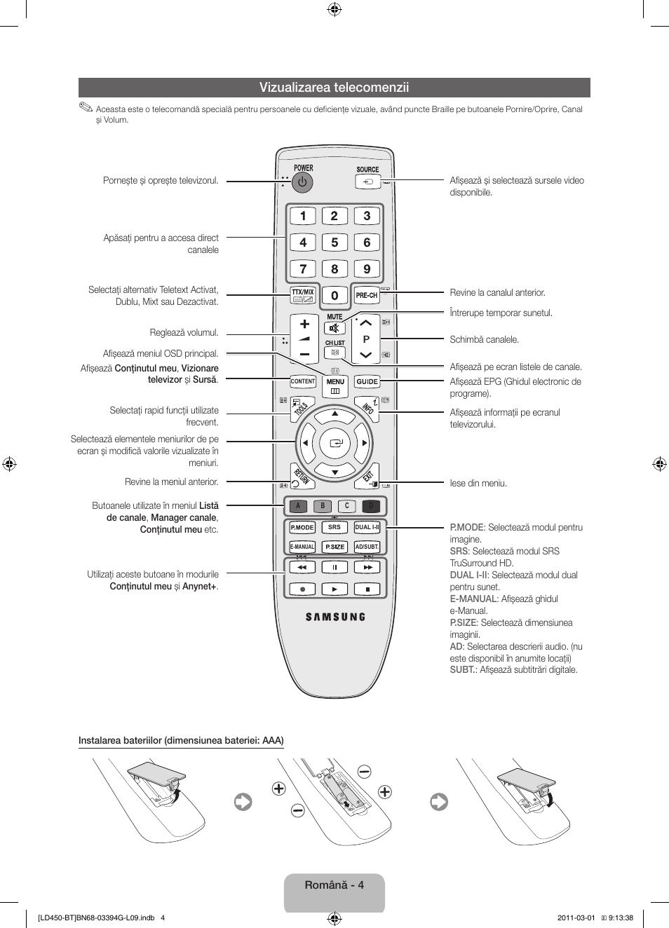 Vizualizarea telecomenzii | Samsung LE19D450G1W User Manual | Page 116 / 145