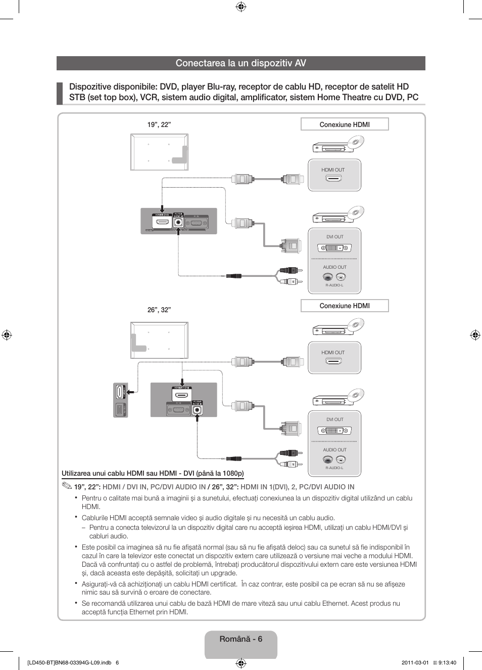 Conectarea la un dispozitiv av | Samsung LE19D450G1W User Manual | Page 118 / 145