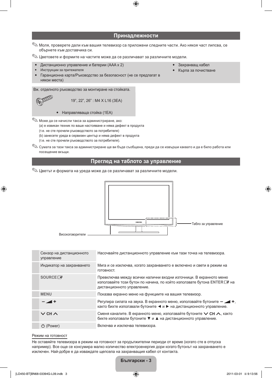 Принадлежности, Преглед на таблото за управление | Samsung LE19D450G1W User Manual | Page 131 / 145
