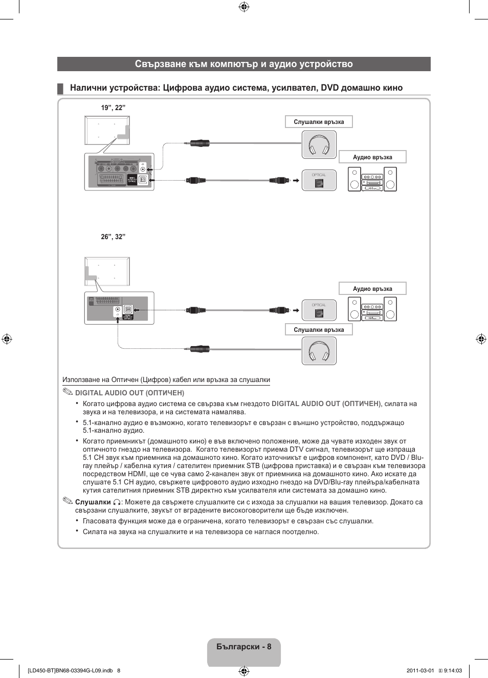 Свързване към компютър и аудио устройство | Samsung LE19D450G1W User Manual | Page 136 / 145