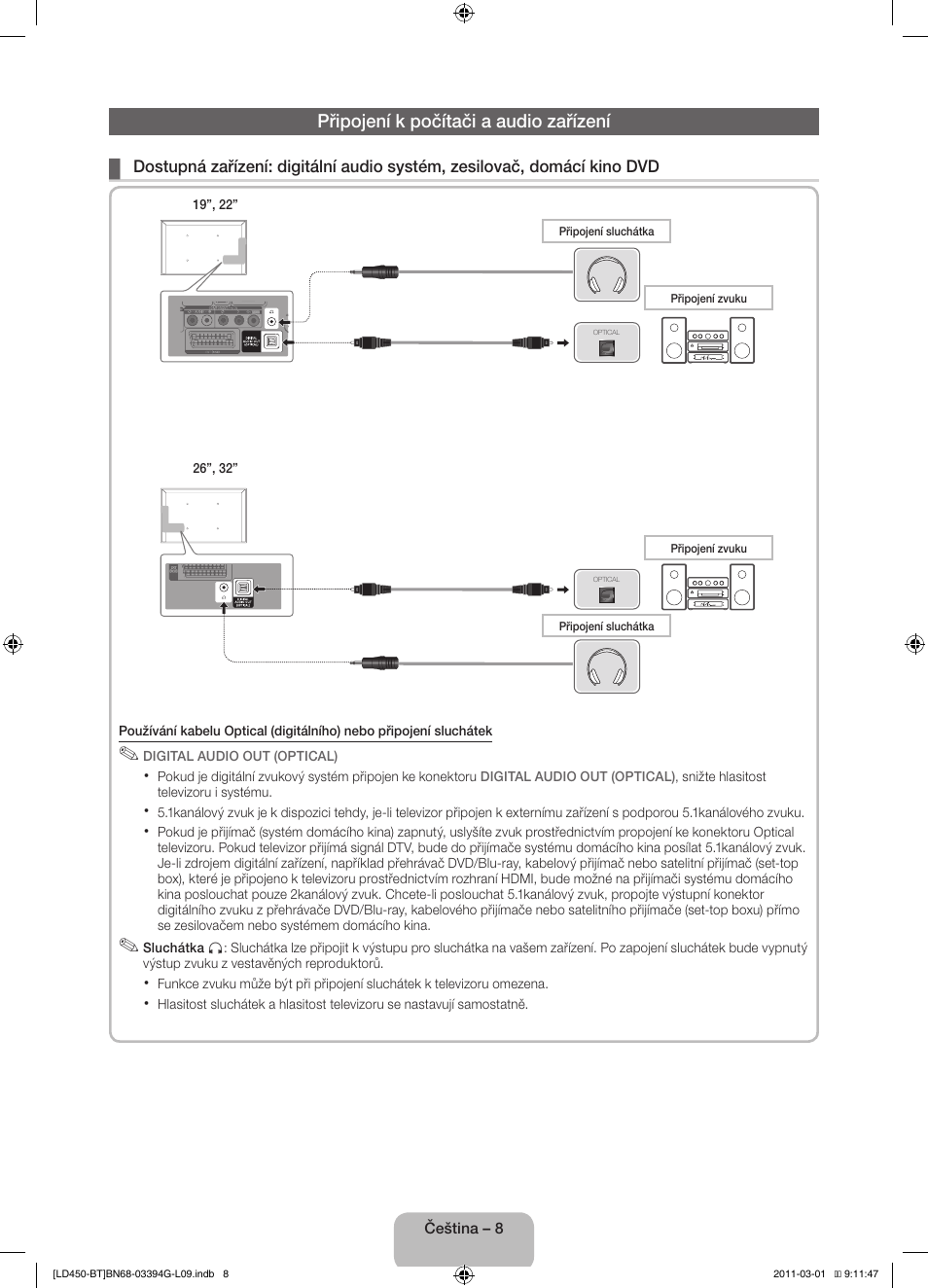 Připojení k počítači a audio zařízení | Samsung LE19D450G1W User Manual | Page 24 / 145